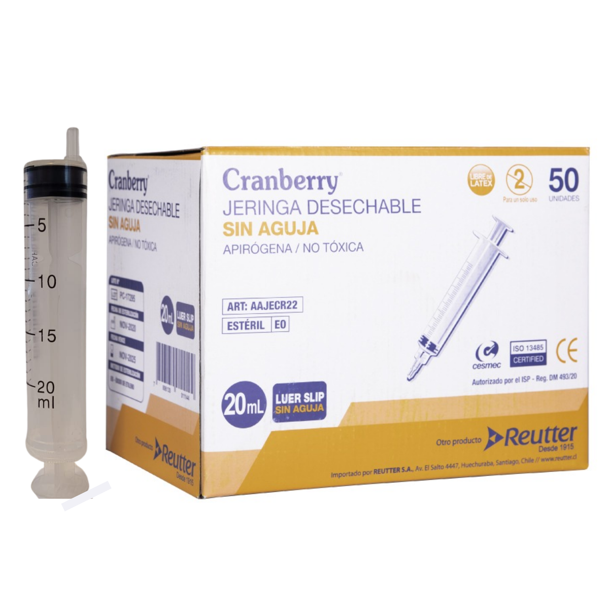 PACK 50 JERINGA CRANBERRY SIN AGUJA LUER SLIP 20 ML - 1