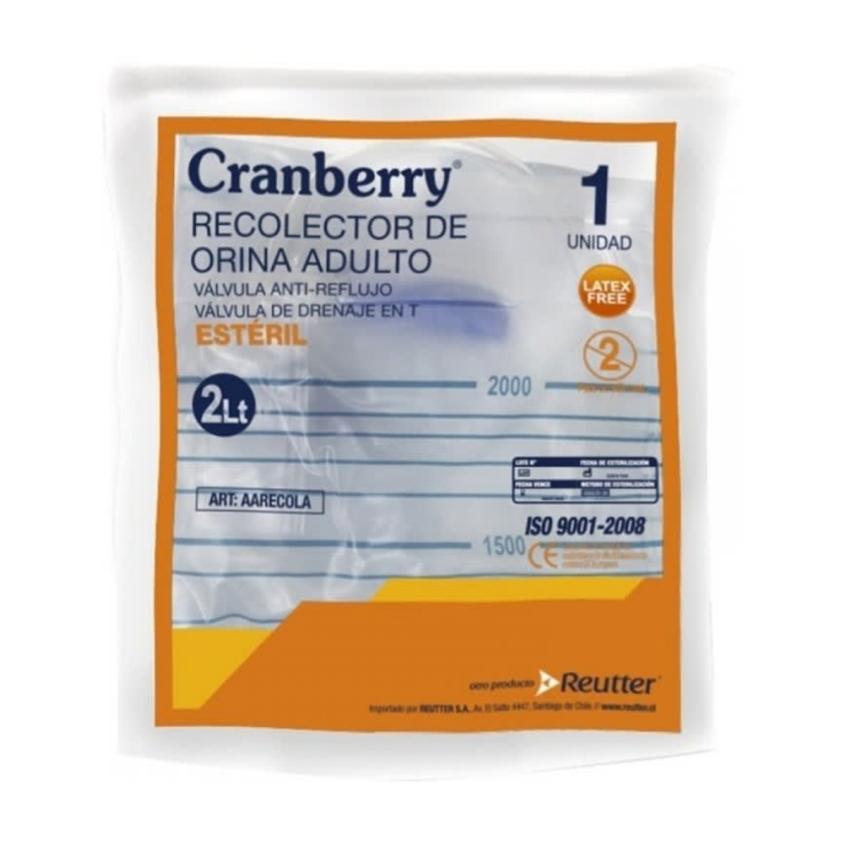 RECOLECTOR ORINA ADULTO ESTÉRIL 2 LTS CRANBERRY UNIDAD - 1