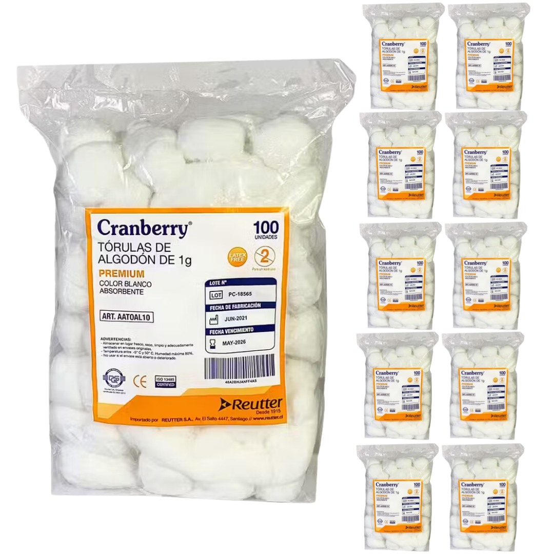 PACK TÓRULAS DE ALGODÓN CRANBERRY 1 GR 1000 UN - 1