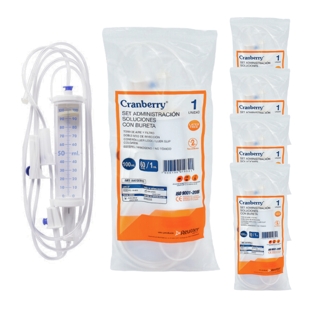 SET CRANBERRY ADMINISTRACIÓN SOLUCIÓN CON BURETA 100ML-BAJADA DE SUERO X5 UN. - 1