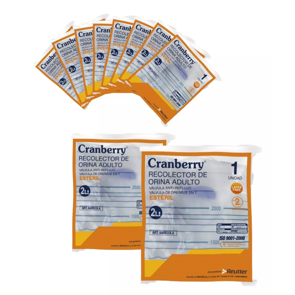 RECOLECTOR ORINA CRANBERRY ADULTO ESTERIL 2 LTS - PACK 10 UN