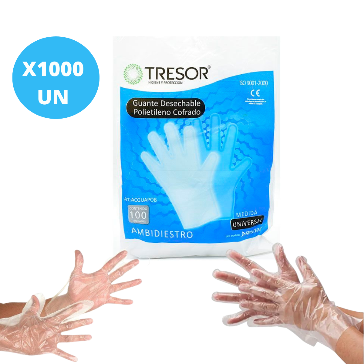 GUANTES DESECHABLES MULTIUSOS POLIETILENO PACK 1000 UN TRESOR - 1