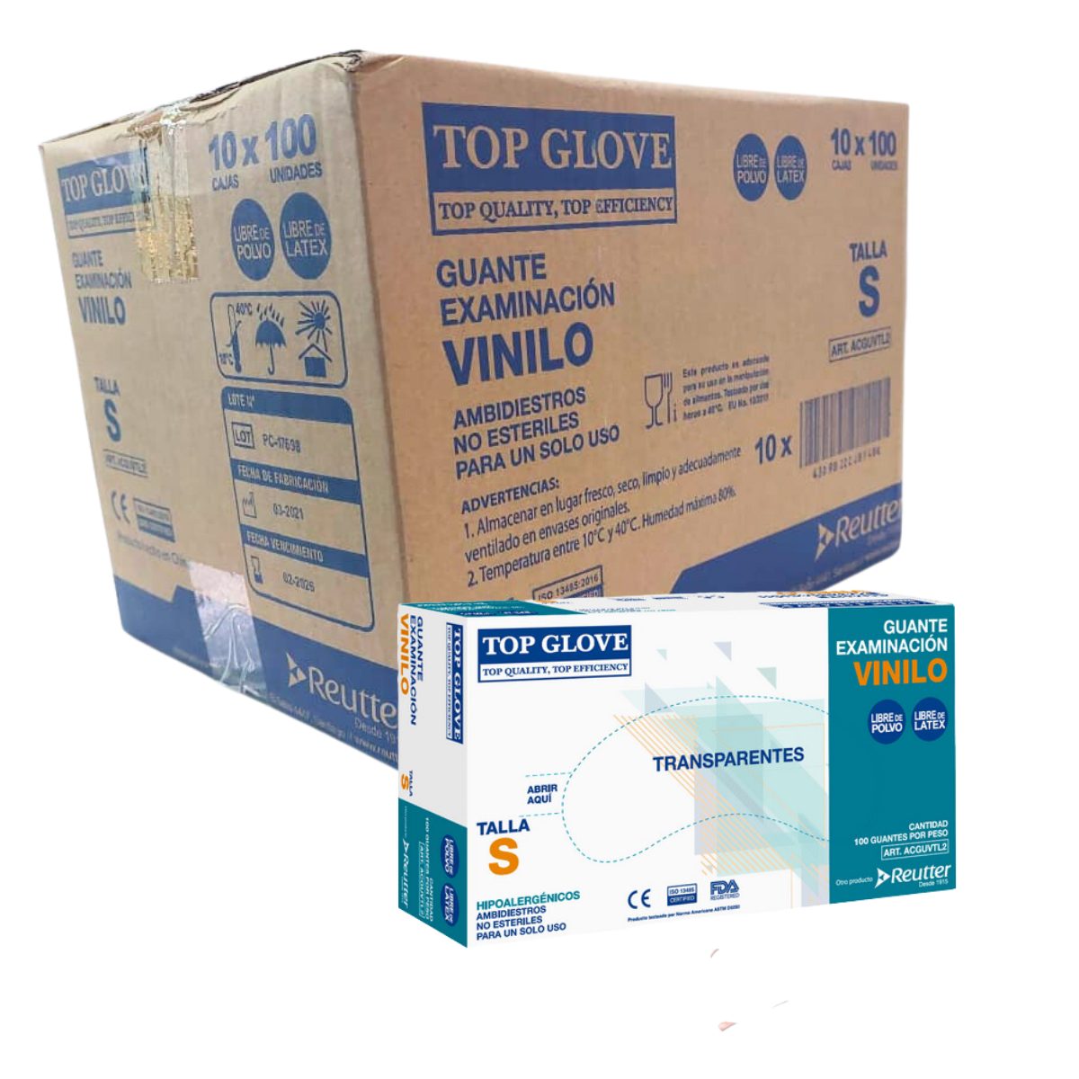 PACK 10 CAJAS GUANTES VINILO SIN POLVO TALLA S TOP GLOVE - 1