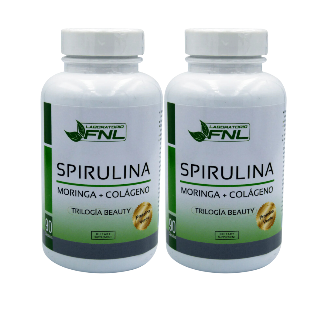 PACK 2 FRASCOS LABORATORIO FNL SPIRULINA + MORINGA + COLAGENO 550 MG 180 CAPSULAS FNL - 1