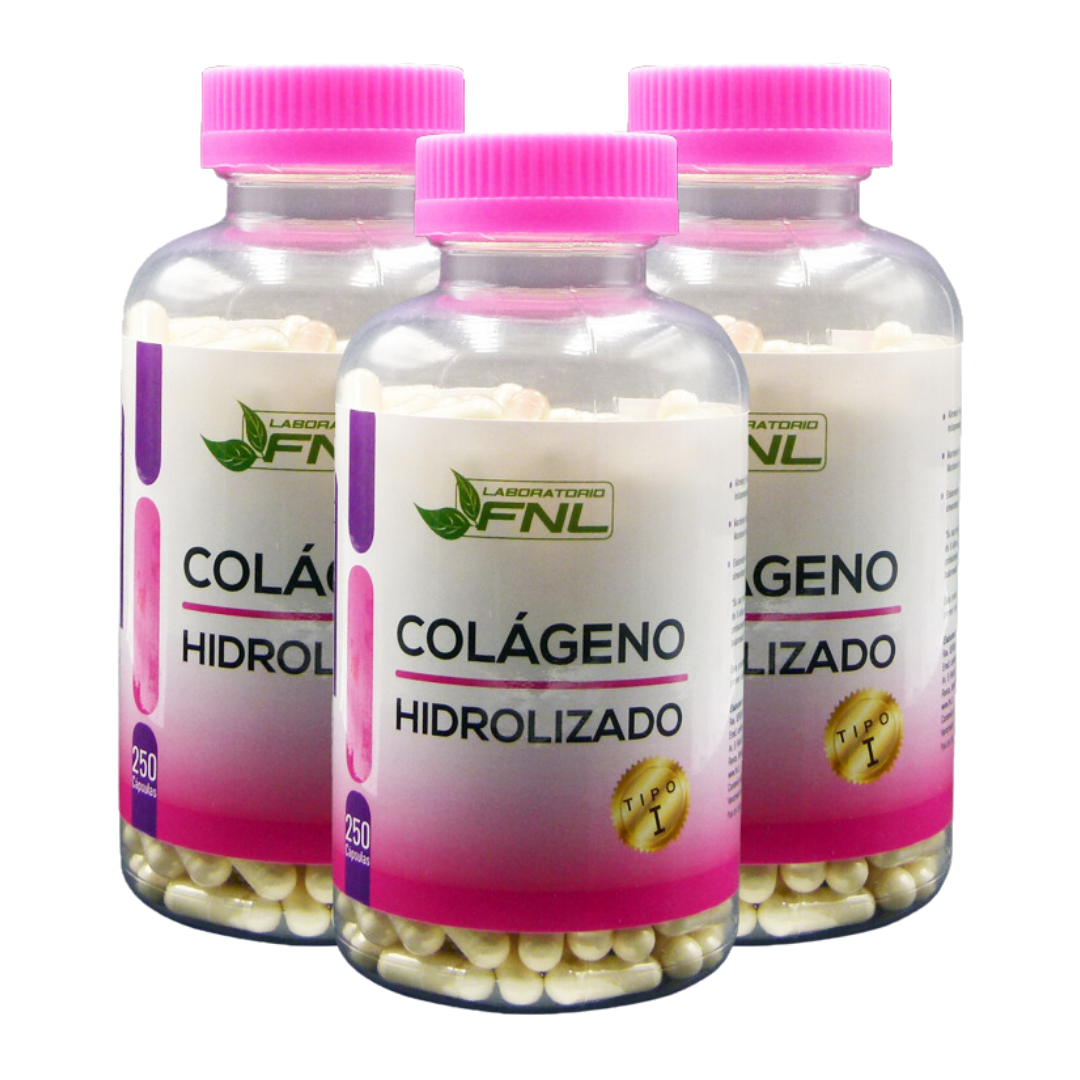 PACK 3 FRASCOS COLAGENO LABORATORIO FNL HIDROLIZADO 350 MG  CAPSULAS 250 UN - 1