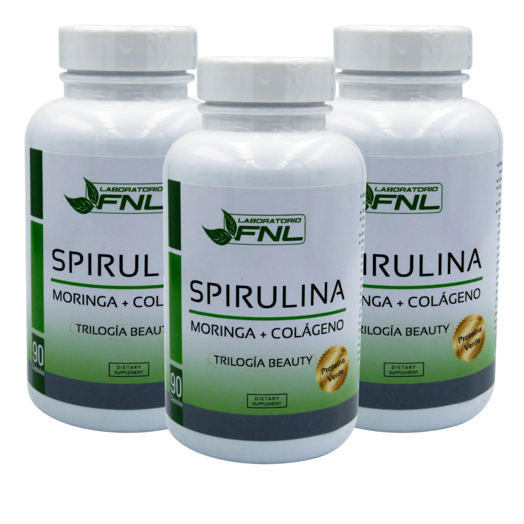 PACK 3 FRASCOS LABORATORIO FNL SPIRULINA + MORINGA + COLAGENO 550 MG 270 CAPSULAS FNL - 1