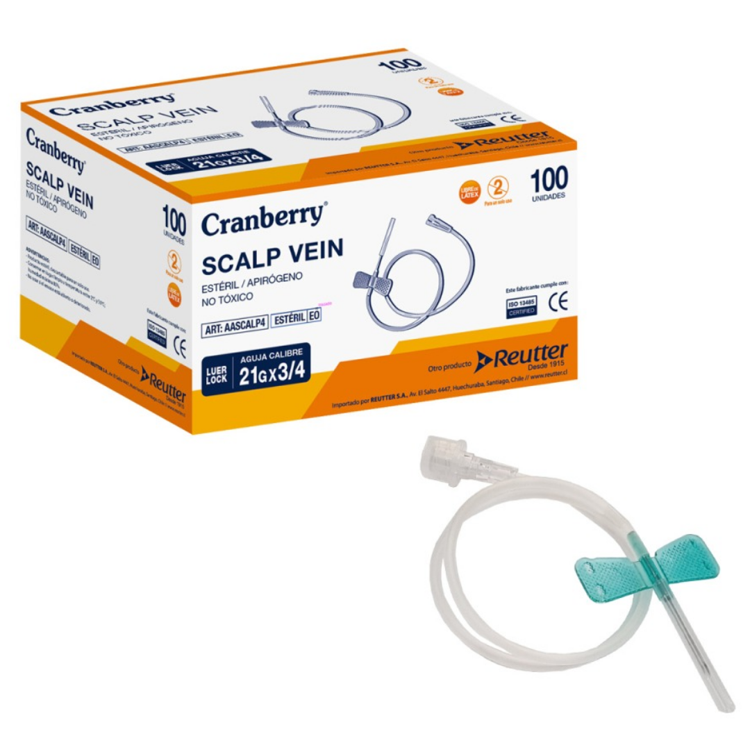 PACK 100 MARIPOSA CRANBERRY 21G X 3/4 SCALP VEIN LUER LOCK CAJA - 1
