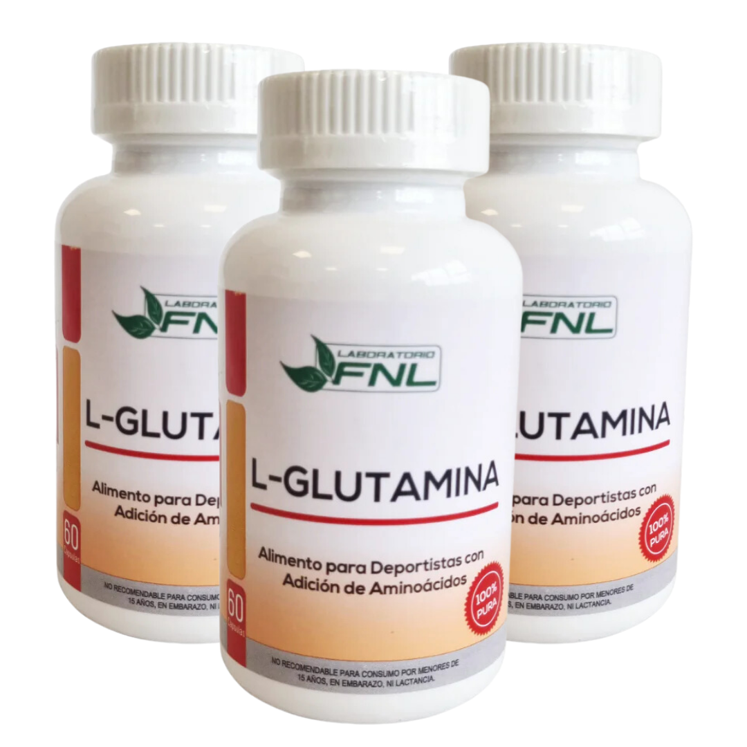 GLUTAMINA LABORATORIO FNL L - 180 CÁPSULAS, PACK 3 FRASCOS X 60 CAPS FNL - 1