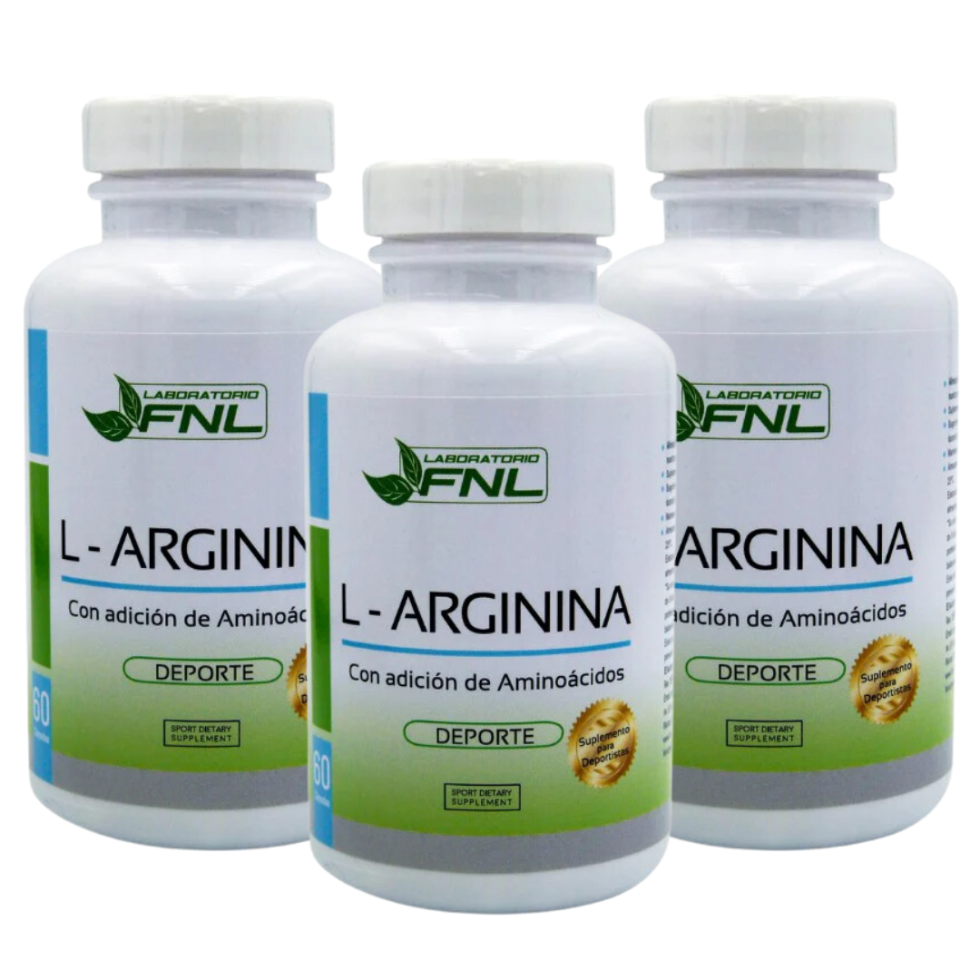 SUPLEMENTO ALIMENTICIO LABORATORIO FNL L - ARGININA 180 CÁPSULAS, PACK 3 FRASCOS X 60 CAPS FNL - 1