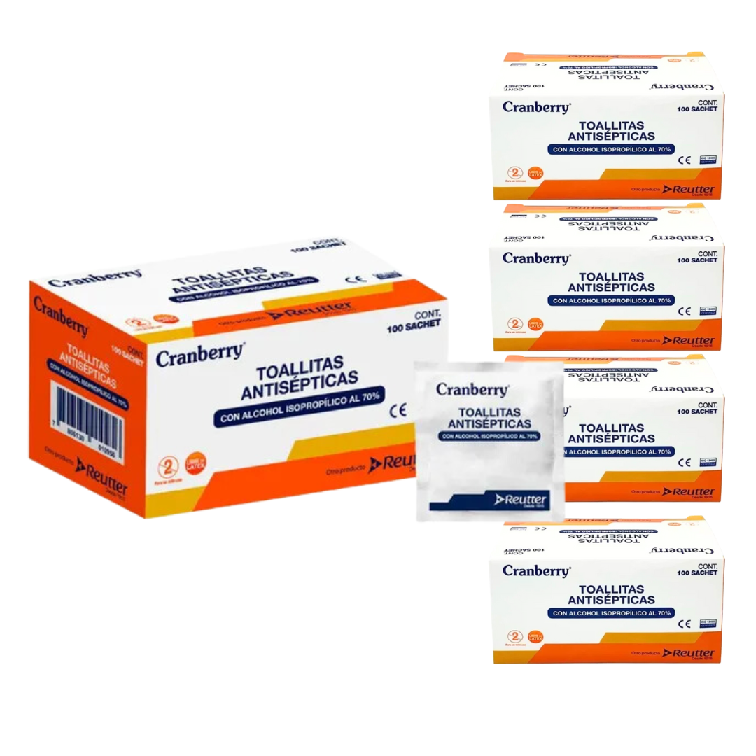 PACK 5 CAJAS TOALLITAS CON ALCOHOL CRANBERRY ISOPROPILICO 100 UN - 1