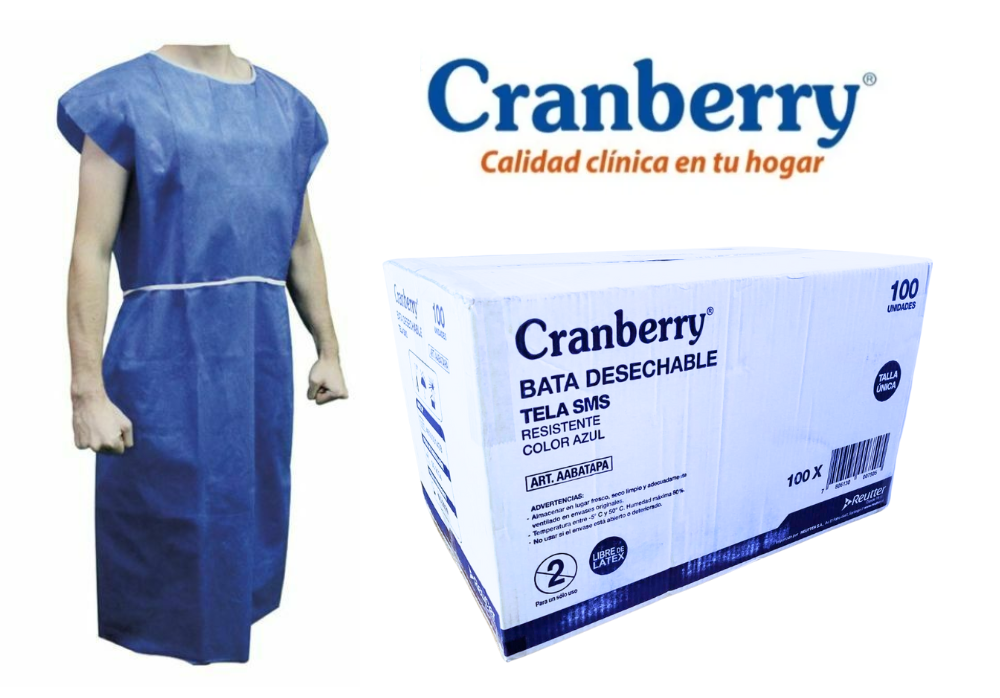 BATA PACIENTE DESECHABLE SIN MANGA CRANBERRY PACK 100 UN. - 1
