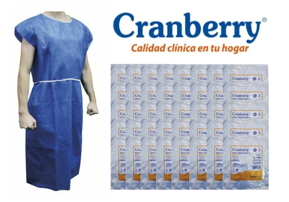 BATA PACIENTE DESECHABLE SIN MANGA CRANBERRY PACK 50 UN. - 1