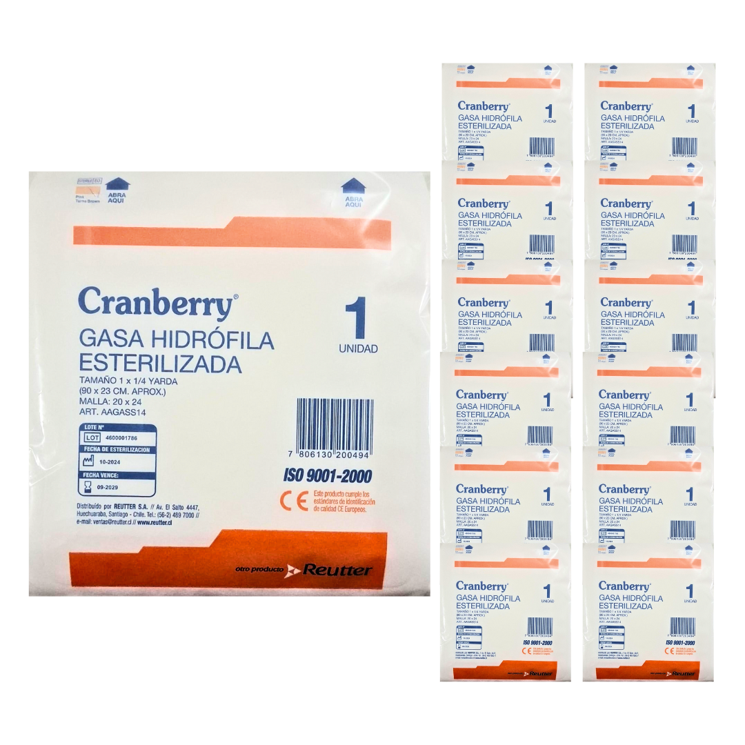 GASA HIDRÓFILA ESTÉRIL 1X1/4 YARDA (92X22) BOLSA 12 UN. CRANBERRY - 1