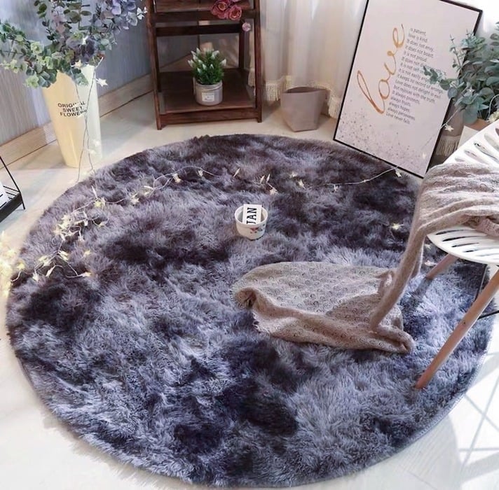 ALFOMBRA BJ HOGAR SUAVE CONTEMPORÁNEA MODERNA REDONDA PELUDA GRIS OSCURO JASPEADO 1 M - 1