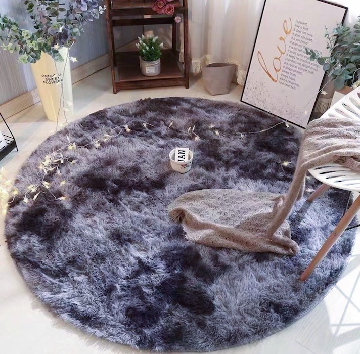 ALFOMBRA BJ HOGAR SUAVE CONTEMPORÁNEA MODERNA REDONDA PELUDA GRIS OSCURO JASPEADO 140 CM - 1