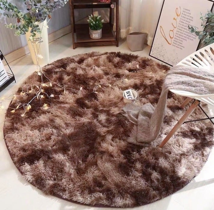 ALFOMBRA BJ HOGAR SUAVE CONTEMPORÁNEA MODERNA REDONDA PELUDA CAFE JASPEADO 140 CM - 1