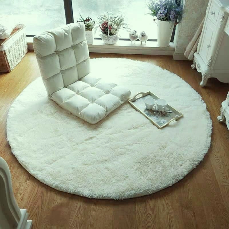 ALFOMBRA REDONDA PELUDA EN COLOR CREMA LISO 140 CM - 1