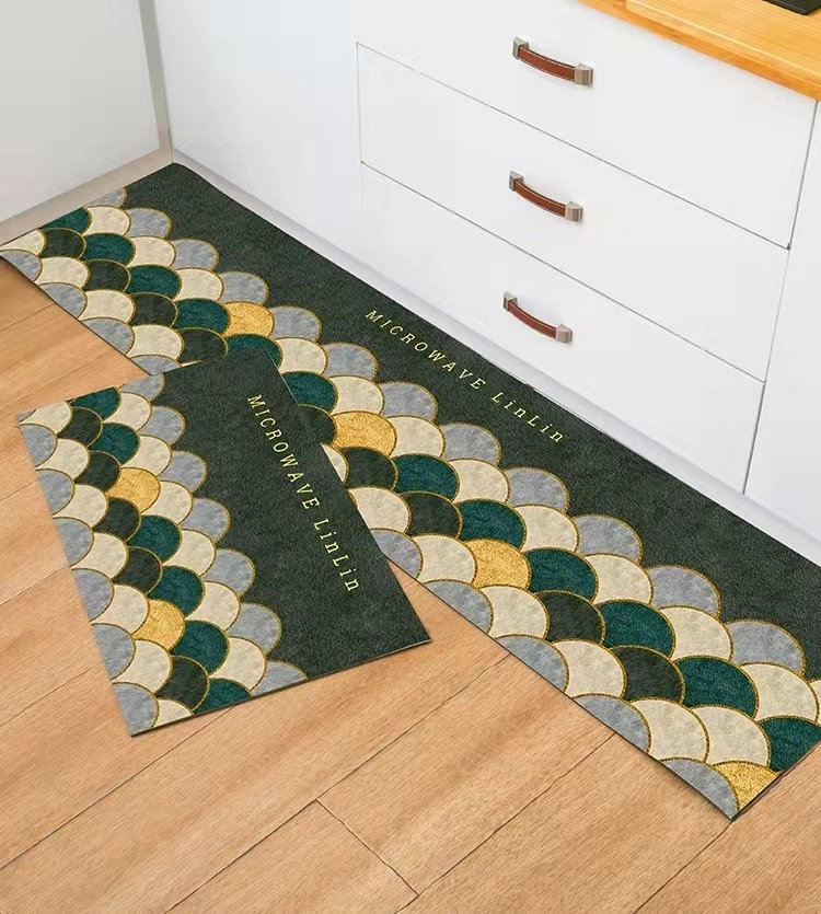 SET 2 ALFOMBRAS PISO DE COCINA MODELO MICROWAVE COLOR VERDE - 1