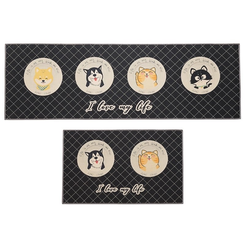 SET 2 ALFOMBRAS BJ HOGAR ANTIDESLIZANTE CONTEMPORÁNEA MODERNA PISO COCINA PERROS GATOS AZUL - 1