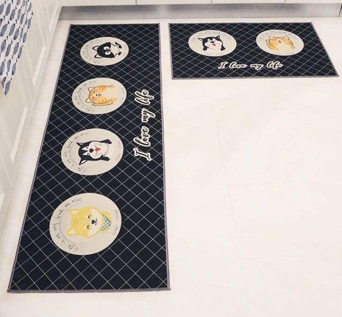 SET 2 ALFOMBRAS BJ HOGAR ANTIDESLIZANTE CONTEMPORÁNEA MODERNA PISO COCINA PERROS GATOS AZUL - 2