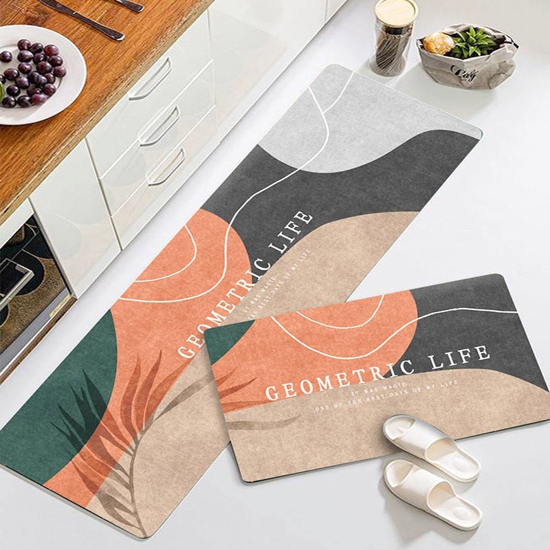 SET 2 ALFOMBRAS BJ HOGAR ANTIDESLIZANTE CONTEMPORÁNEA MODERNA PISO COCINA GEOMETRIC MULTICOLORES - 1