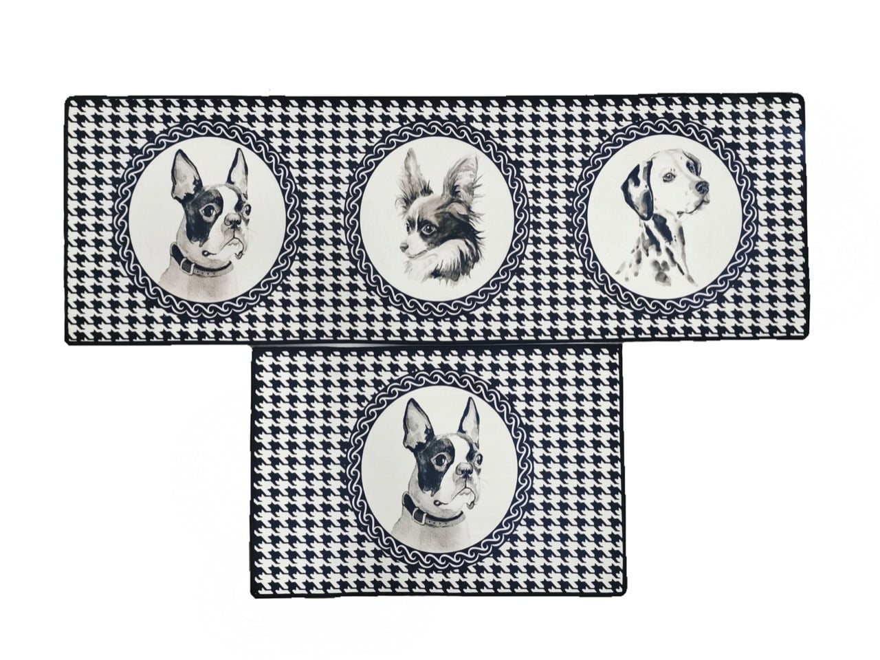 SET 2 ALFOMBRAS BJ HOGAR ANTIDESLIZANTE CONTEMPORÁNEA MODERNA PISO COCINA PERROS BLANCO AZUL - 1