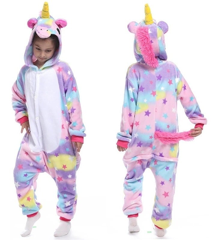 PIJAMA PLUSH NIÑA BJ HOGAR VIOLETA UNICORNIO ESTRELLA TALLA 110CM - 1