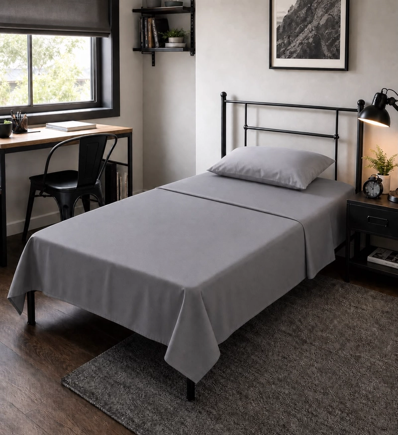 SET SÁBANA BJ HOGAR 1.5 PLAZAS 144 HILOS GRIS LISO - 1