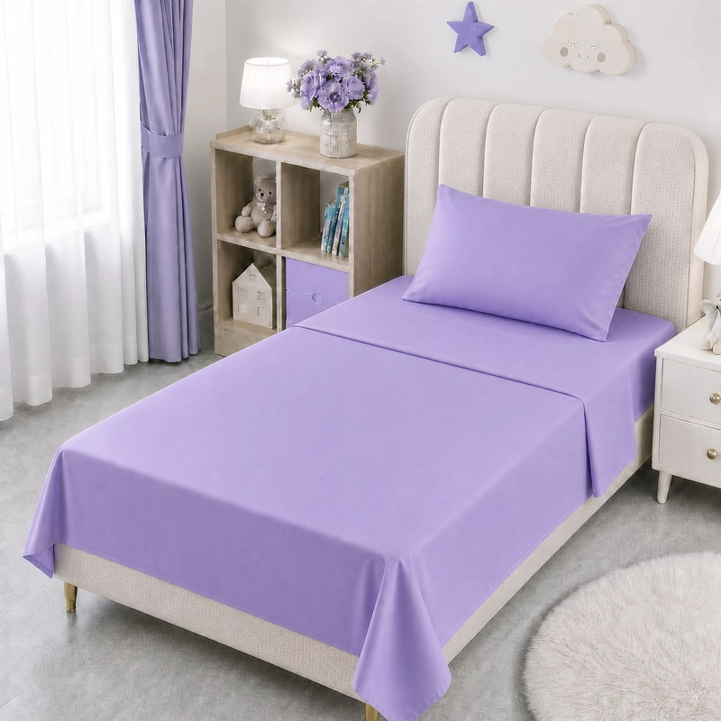 SET SÁBANA BJ HOGAR 1.5 PLAZAS 144 HILOS LILA LISO - 1