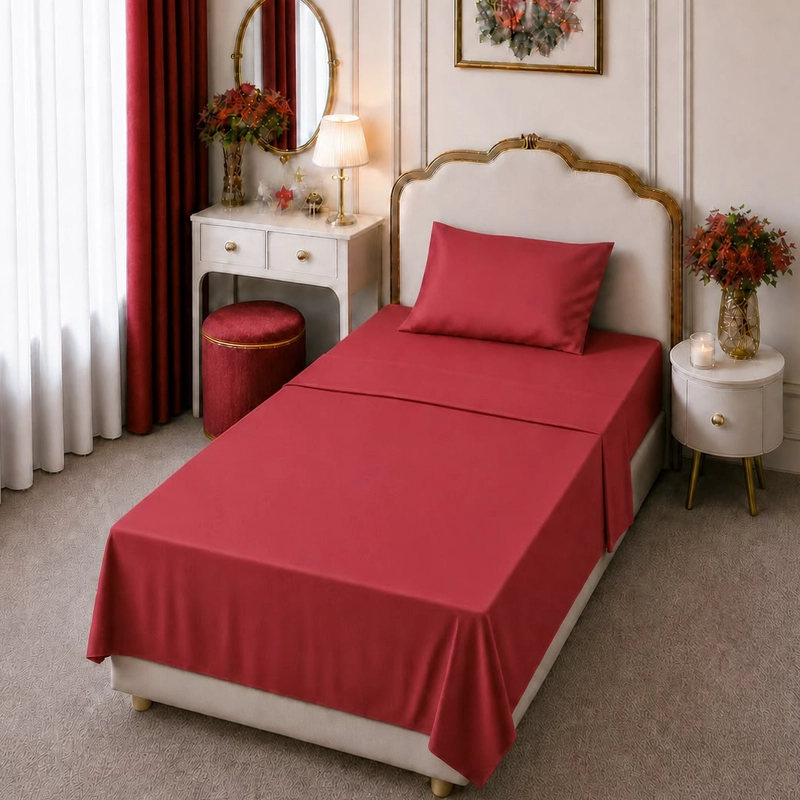 SET SÁBANA BJ HOGAR 1.5 PLAZAS 144 HILOS ROJO LISO - 1