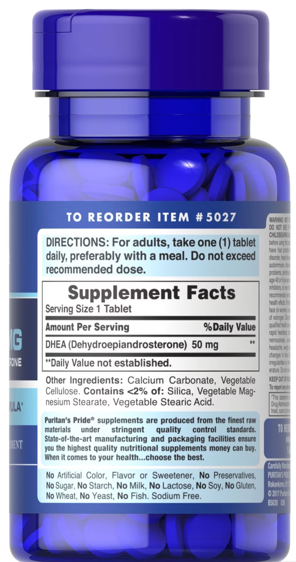 SUPLEMENTO ALIMENTICIO PURITANS PRIDE DHEA 50MG 100 TABLETAS - 2