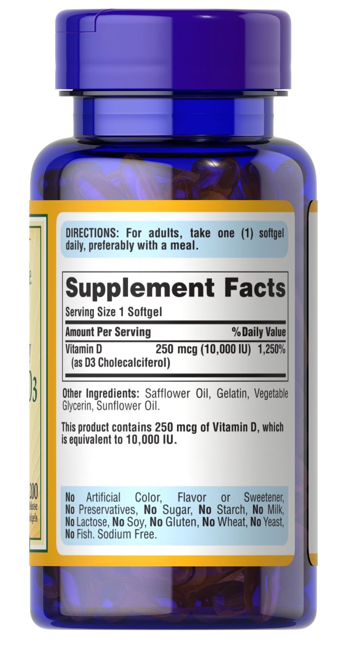 SUPLEMENTO PURITANS PRIDE VITAMINA D3 10 UI SOFTGELS 200 UN - 2
