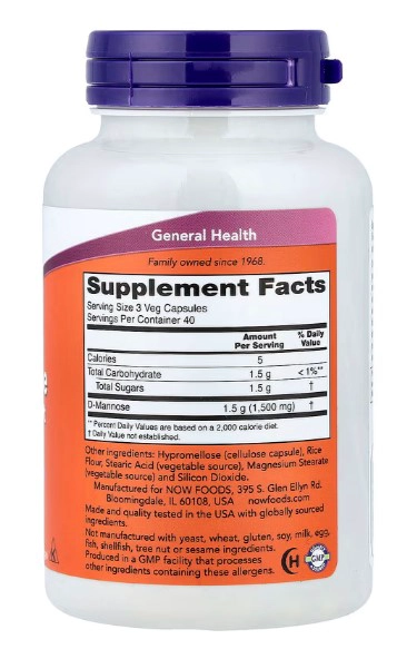 NOW FOODS D MANNOSE 500MG 120 CAPSULAS VEGANAS - 2