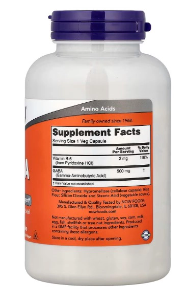 NOW FOODS GABA CON VITAMINA B-6 | 200 CAPSULAS VEGANAS - 2
