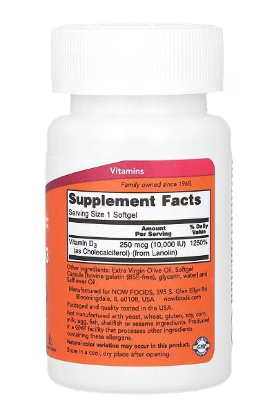 NOW FOODS VITAMINA D-3 10.000 UI | 240 SOFTGELS - 2