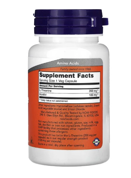 NOW FOODS L-THEANINE 200MG | 60 CAPSULAS VEGANAS - 2
