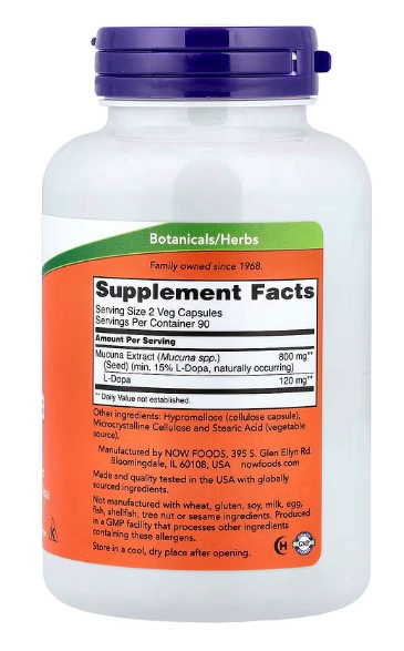 NOW FOODS DOPA MUCUNA® | 180 CAPSULAS VEGANAS - 2