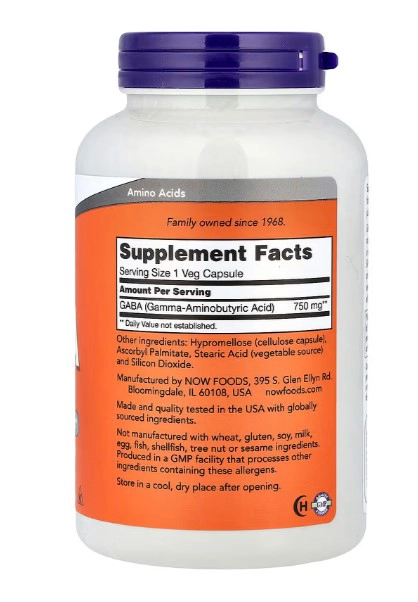 NOW FOODS GABA 750 MG | 200 CAPSULAS VEGANAS - 2