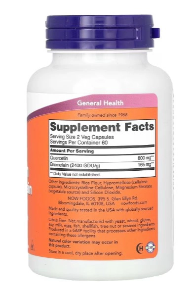 NOW FOODS QUERCETIN CON BROMELAINA | 120 CAPSULAS VEGANAS - 2