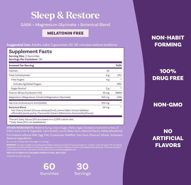 NATROL SLEEP & RESTORE GUMMIES | SIN MELATONINA | 60 GOMITAS SABOR CEREZA - 3