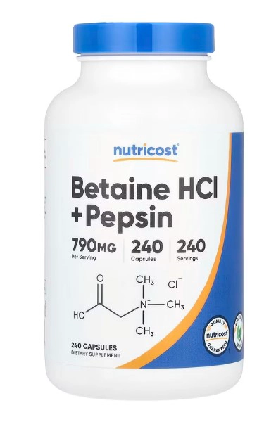 NUTRICOST, BETAINA HCL + PEPSINA, 240 CAPSULAS - 1