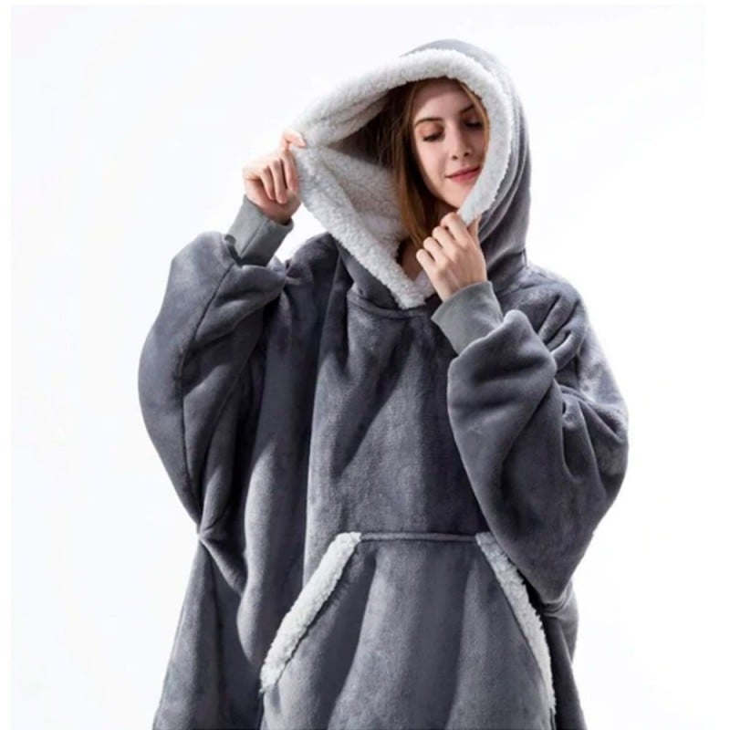 BATA ALGODÓN GOSHGG GRIS MANTA CON CAPUCHA SHERPA FRAZADA POLERÓN CON CHIPORRO UNISEX - 1