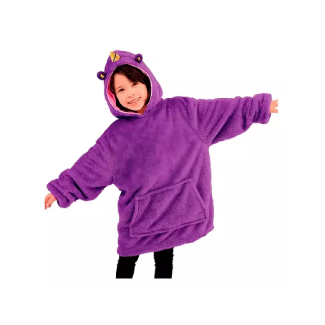 BATA MANTA CON CAPUCHA SHERPA FRAZADA POLERÓN NIÑOS | MORADO - 1