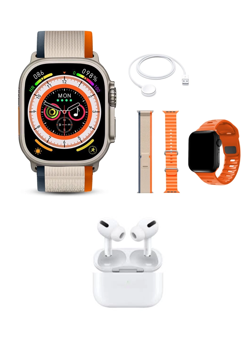 RELOJ INTELIGENTE SMARTWATCH + 3 CORREAS ULTRA 2 + AUDIFONOS Naranja - 1
