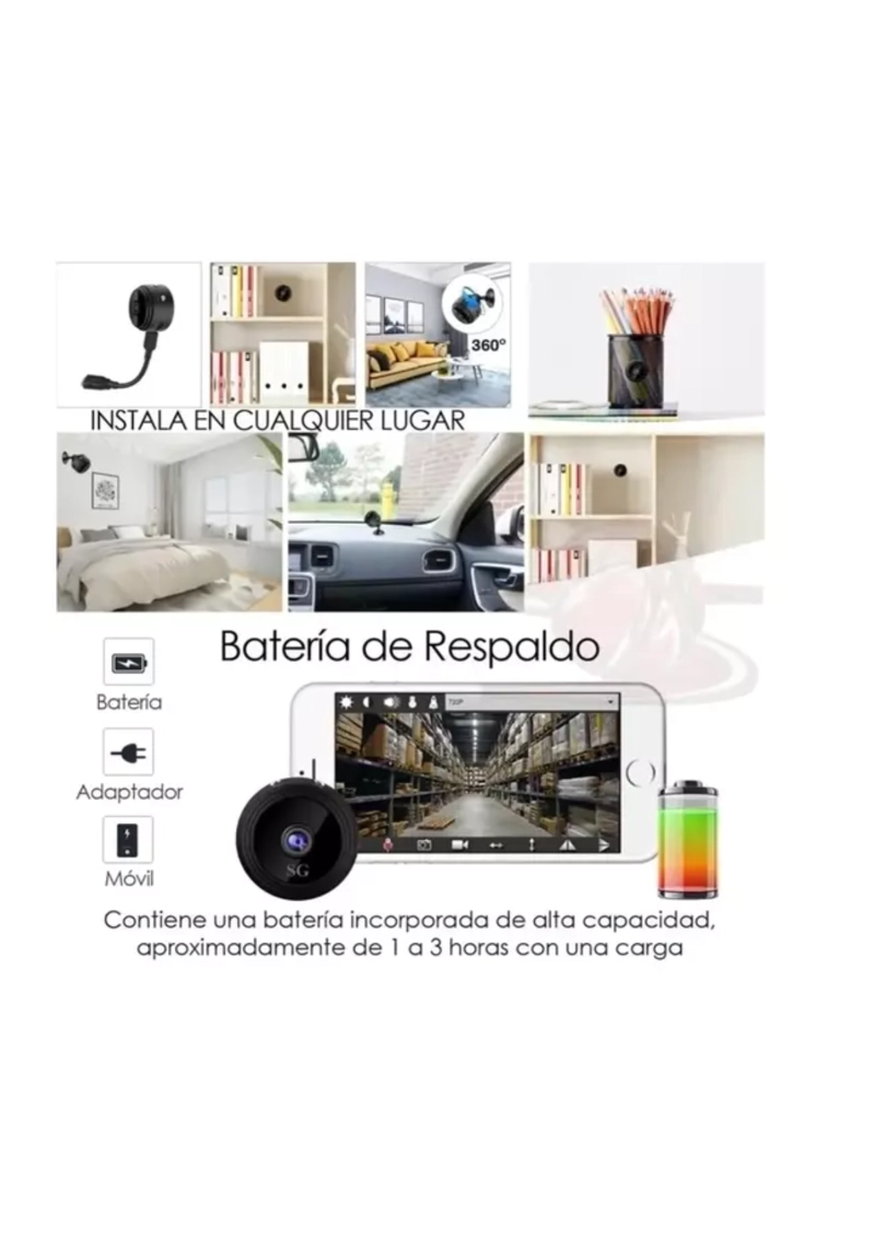 CAMARA ESPIA WIFI CON BATERIA INTERNA HD 1080P INALAMBRICA MINI CAMARA - 3
