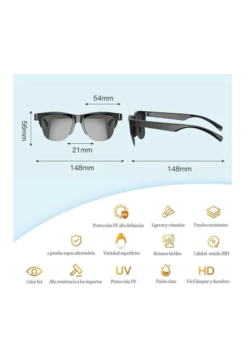 LENTES GAFAS INALAMBRICAS INTELIGENTES BLUETOOTH TACTIL - TECNOLOGIA AVANZADA UNISEX - 2