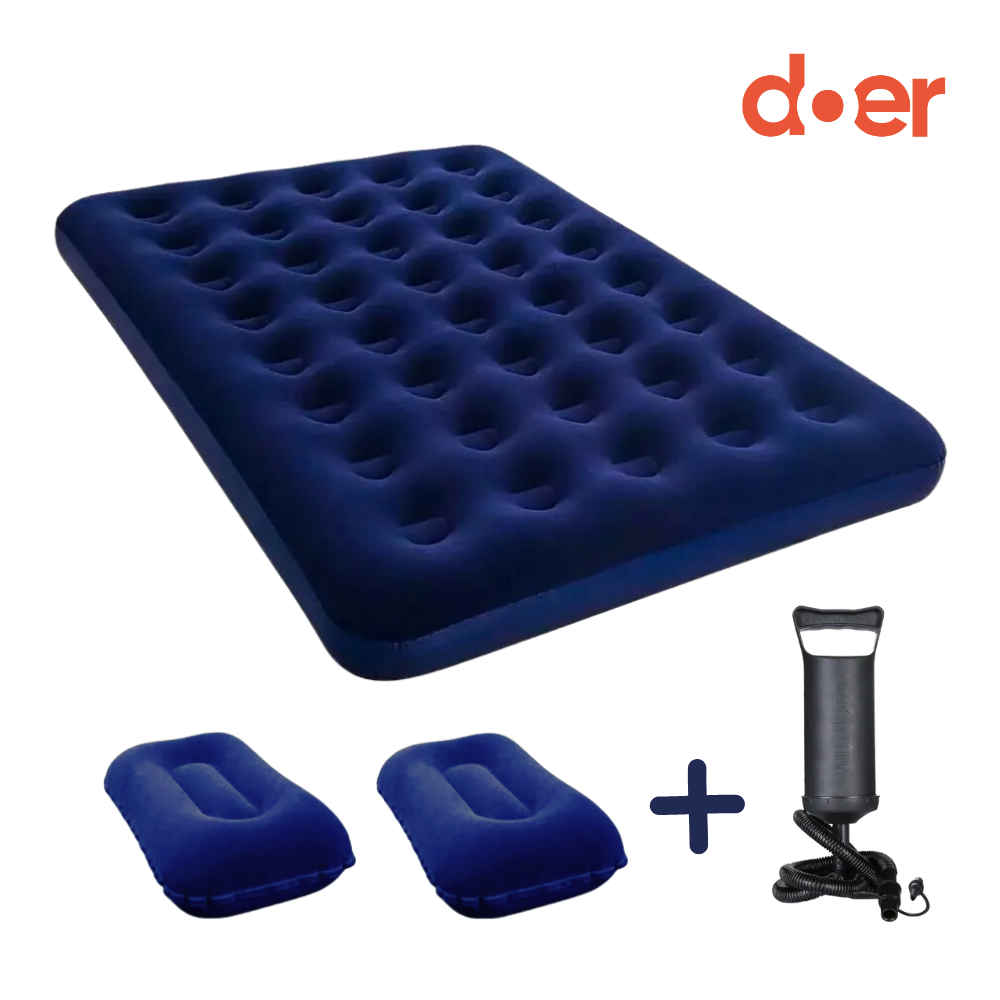 COLCHÓN INFLABLE DOBLE 191X137X22 CON INFLADOR MANUAL Y 2 ALMOHADAS - 1