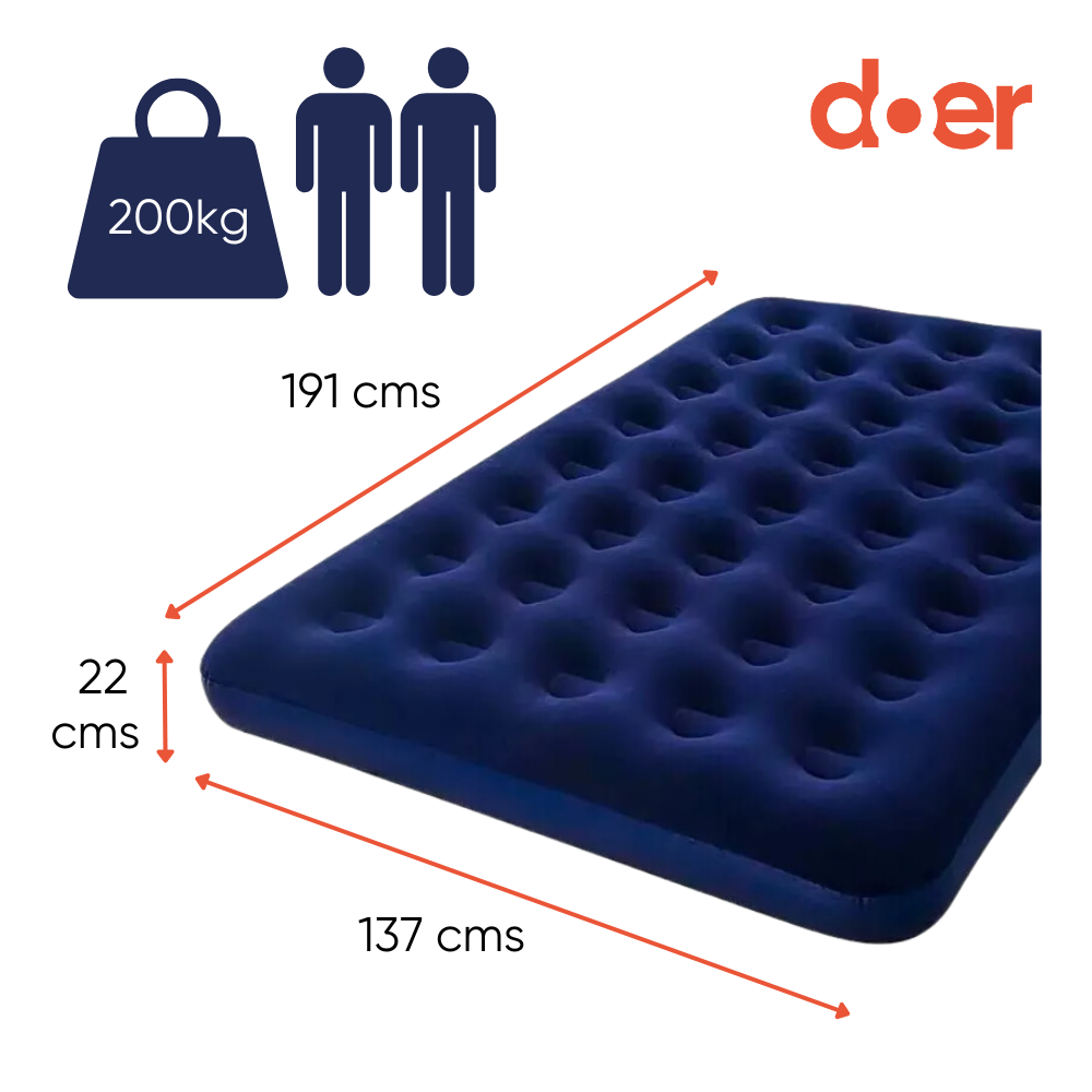 COLCHÓN INFLABLE DOBLE 191X137X22 CON INFLADOR MANUAL Y 2 ALMOHADAS - 2