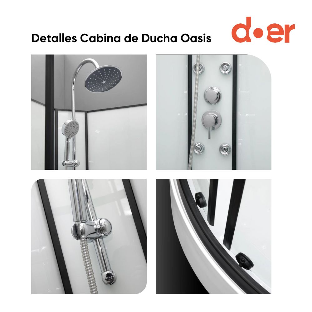 CABINA DE DUCHA OASIS LARGE HIDROMASAJE 90X90X205CM MARCO NEGRO - 4
