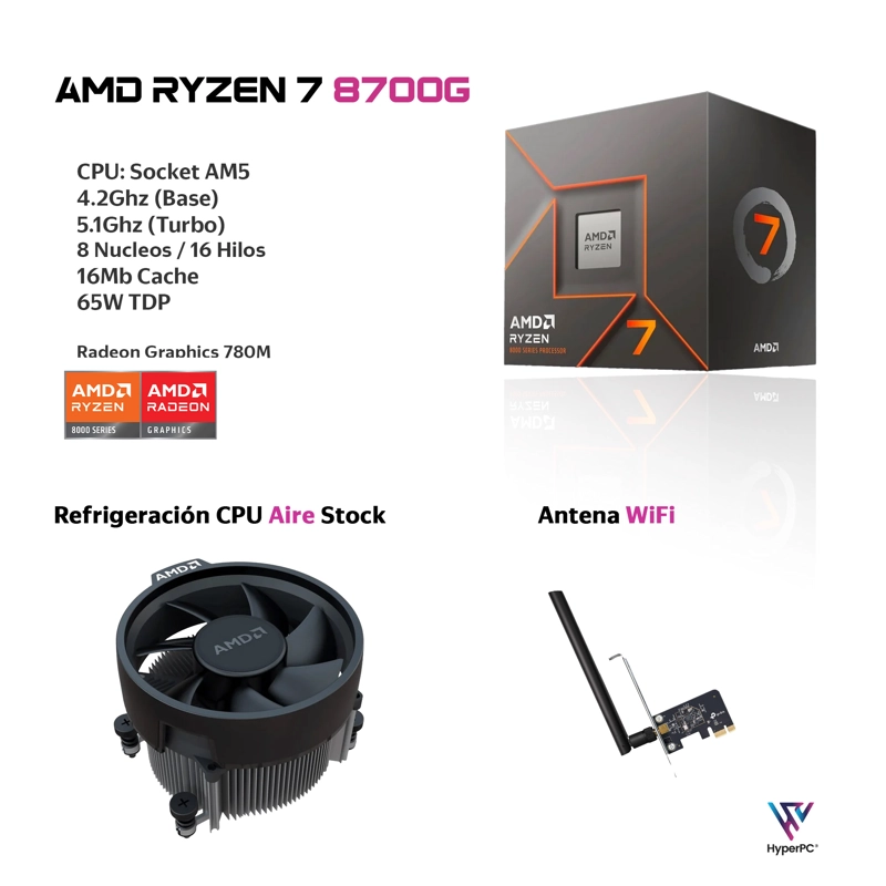 PC GAMER HYPERPC.CL RADEON AMD RYZEN 7 8700G 32GB DDR5 1TB 780M WIFI - 3